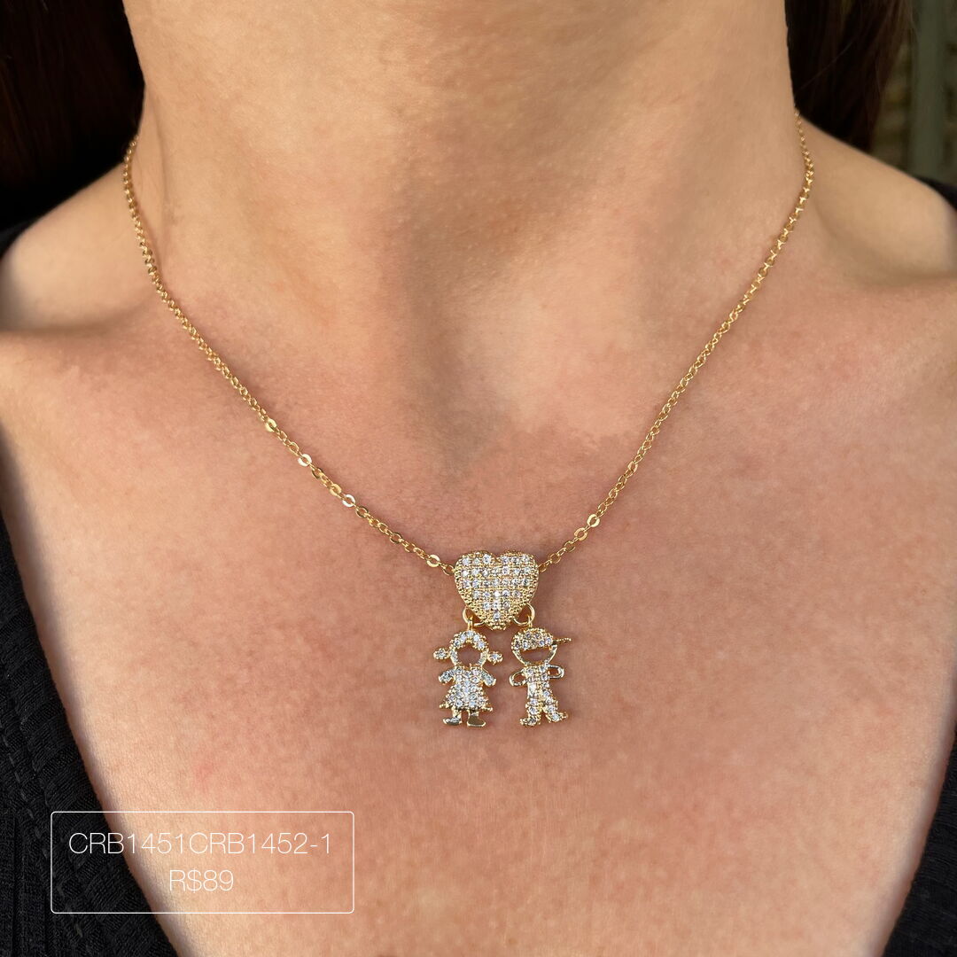 Colar de Filhos Cravejado Cristal - Dourado